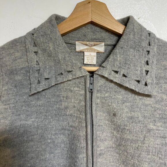 525 America Wool Laser Cut Full Zip Gray Women's Cardigan Sweater Jacket Size M - Picture 4 of 12